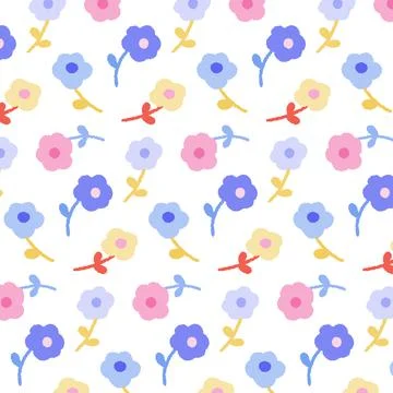 Hand drawn vector illustration of flower pattern in cartoon style... Stock Illustration