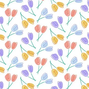 Hand drawn vector illustration of flower pattern. Line art. Stock Illustration