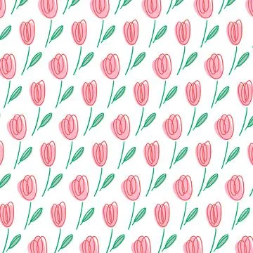 Hand drawn vector illustration of flower pattern. Line art. Stock Illustration