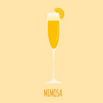 Hand drawn vector illustration of flute glasse with Mimosa cocktail with Illustrazione stock