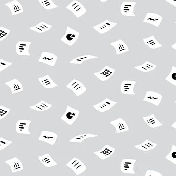 Hand drawn vector illustration of flying office documents paper pattern. Illustrazione stock