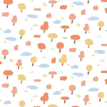 Hand drawn vector illustration of forest pattern  in minimal cartoon style. Illustrazione stock