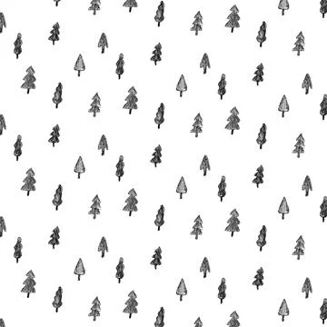 Hand drawn vector illustration of forest pattern in minimal cartoon style. Stock Illustration