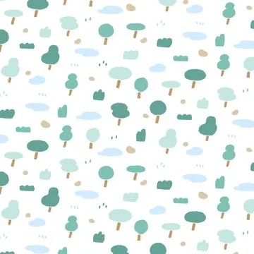 Hand drawn vector illustration of forest pattern in minimal cartoon style. Illustrazione stock