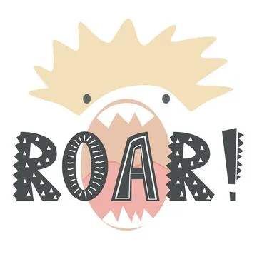 Hand drawn vector illustration of a funny lion face in a crown, with lettering Stock Illustration