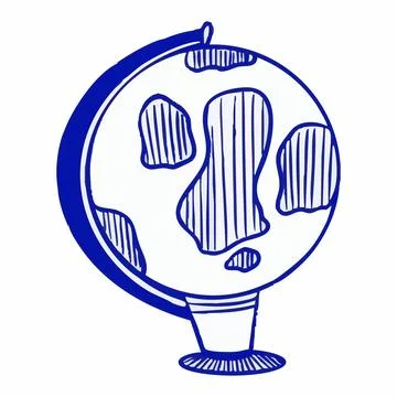 Hand drawn vector illustration of a geographic globe with blue lines Stock Illustration