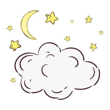 Hand Drawn vector illustration, Good night with sleeping moon, stars, clouds Stock Illustration