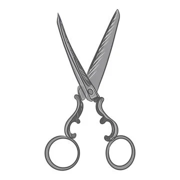 Hand drawn vector illustration of gray hairdressing scissors Illustrazione stock
