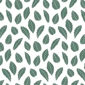 Hand drawn vector illustration of green leaves pattern. Wallpaper. Иллюстрация