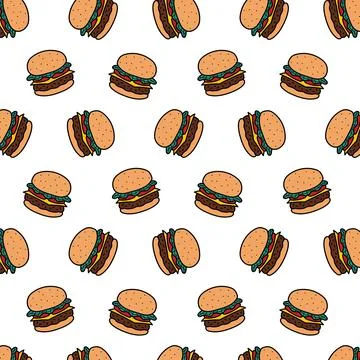 Hand drawn vector illustration of hamburger pattern in cartoon style. Stock Illustration