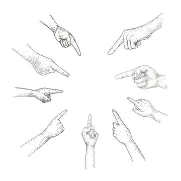 Hand drawn vector illustration of hand point. Isolated on white. Pointing Stock Illustration