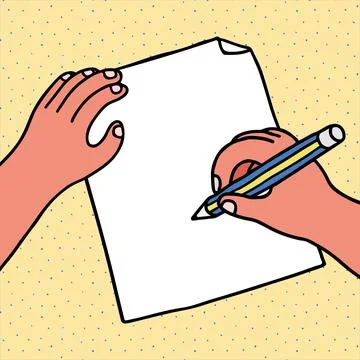 Hand drawn vector illustration of hand write on paper in cartoon style Illustrazione stock