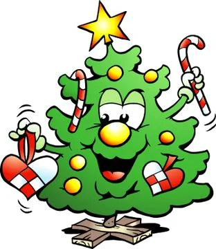 Hand-drawn vector illustration of an happy christmas tree Stock Illustration