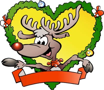 Hand-drawn vector illustration of an happy christmas reindeer Stock Illustration
