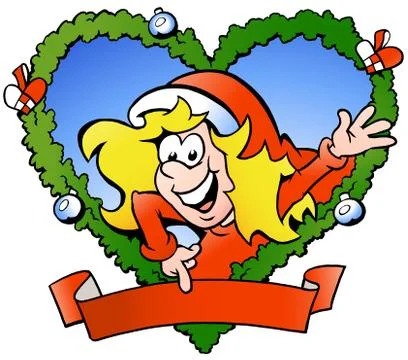 Hand-drawn vector illustration of an happy santa girl Stock Illustration