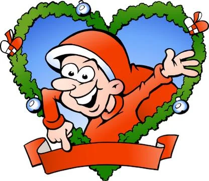 Hand-drawn vector illustration of an happy santa boy Stock Illustration