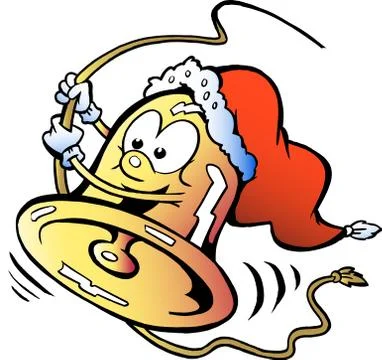 Hand-drawn vector illustration of an happy swinging christmas bell Stock Illustration