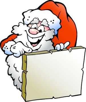 Hand-drawn vector illustration of an happy santa pointing to a sign Stock Illustration