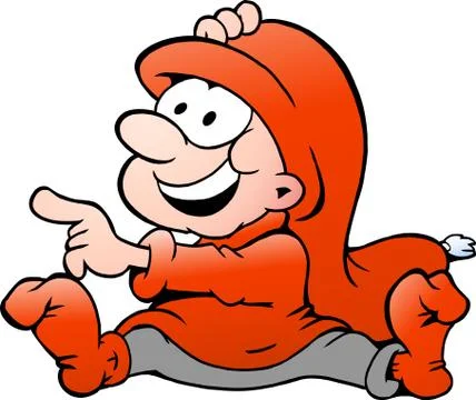 Hand-drawn vector illustration of an happy elf pointing Stock Illustration
