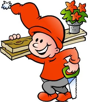 Hand-drawn vector illustration of an happy christmas elf going to work Stock Illustration
