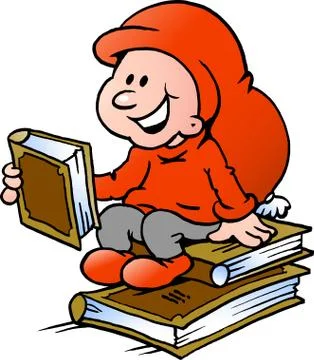 Hand-drawn vector illustration of an happy christmas elf reading books Stock Illustration