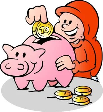 Hand-drawn vector illustration of an happy christmas elf put money into the p Stock Illustration
