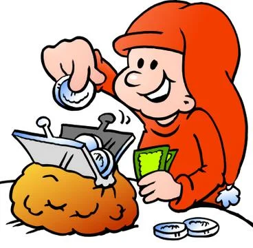Hand-drawn vector illustration of an happy christmas elf saving money 스톡 일러스트