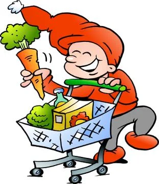 Hand-drawn vector illustration of an happy christmas elf on shopping tour Stock Illustration