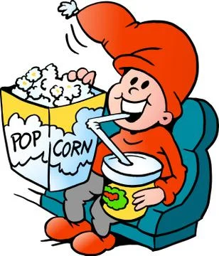 Hand-drawn vector illustration of an happy christmas elf  in cinema or theate Stock Illustration