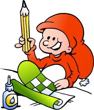 Hand-drawn vector illustration of an happy christmas elf  doing christmas hea Stock Illustration