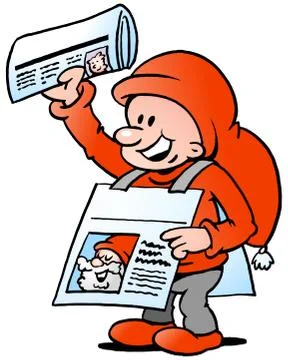 Hand-drawn vector illustration of an happy christmas elf  with news paper Stock Illustration