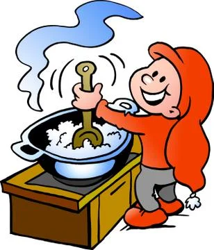 Hand-drawn vector illustration of an happy christmas elf  cooking food Stock Illustration