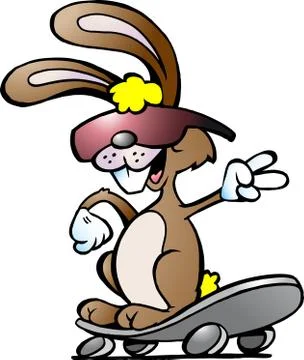 Hand-drawn vector illustration of an happy rabbit running on skateboard 스톡 일러스트