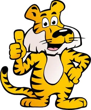 Hand-drawn vector illustration of an happy and proud siberian tiger  giving t Stock Illustration