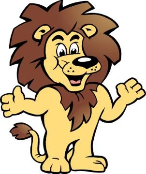 Hand-drawn vector illustration of an happy proud lion king, there welcomes yo Stock Illustration