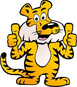 Hand-drawn vector illustration of an happy and proud siberian tiger  giving t Stock Illustration