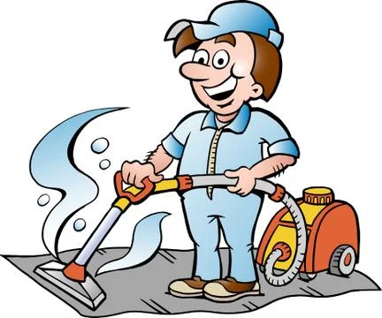 Hand-drawn vector illustration of a happy carpet cleaner Stock Illustration