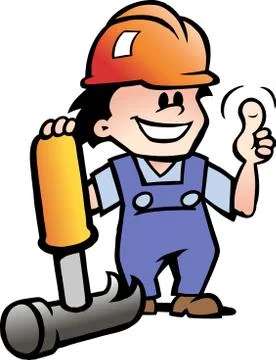 Hand-drawn vector illustration of an happy mechanic or handyman Stock Illustration