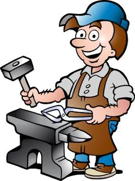 Hand-drawn vector illustration of an happy blacksmith worker Stock Illustration