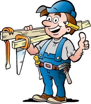 Hand-drawn vector illustration of an happy carpenter handyman Stock Illustration