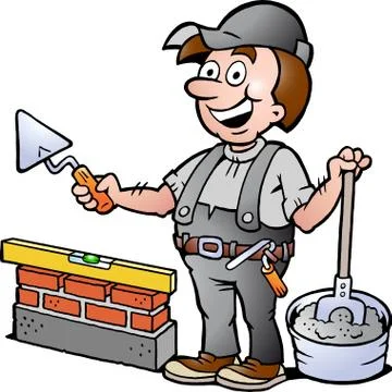 Hand-drawn vector illustration of an happy bricklayer handyman Stock Illustration