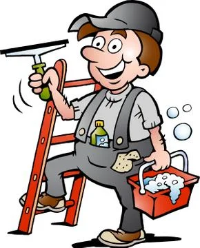 Hand-drawn vector illustration of an happy window cleaner Stock Illustration