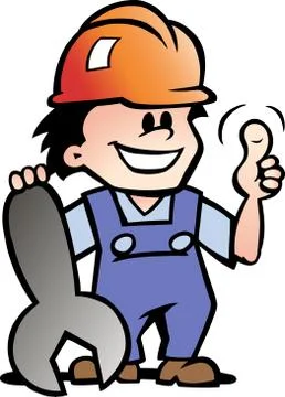 Hand-drawn vector illustration of an happy mechanic or handyman Stock Illustration