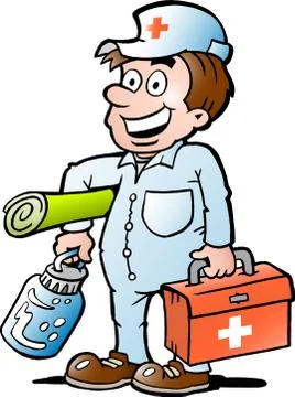 Hand-drawn vector illustration of an happy aid humanitarian worker Stock Illustration