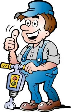 Hand-drawn vector illustration of an happy construction worker Stock Illustration
