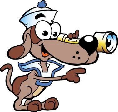 Hand-drawn vector illustration of an happy sailor watch dog Stock Illustration