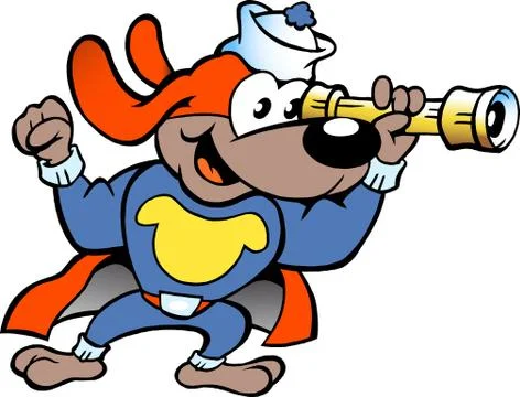 Hand-drawn vector illustration of an happy super hero sailor watch dog Stock Illustration