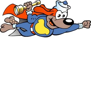 Hand-drawn vector illustration of an happy flying super hero sailor watch dog Stock Illustration