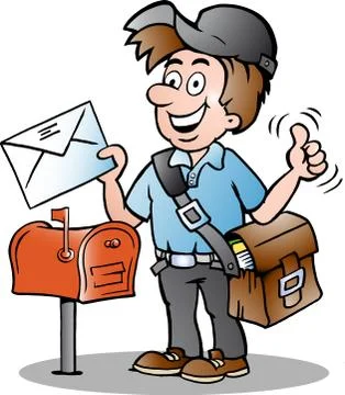 Hand-drawn vector illustration of an happy postman Stock Illustration