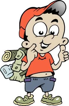 Hand-drawn vector illustration of an happy schoolboy  giving thumb up Stock Illustration